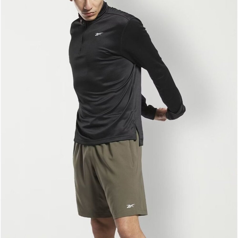 Reebok Men's Quarter-Zip Long-Sleeve T-Shirt - Black, Size 2XL